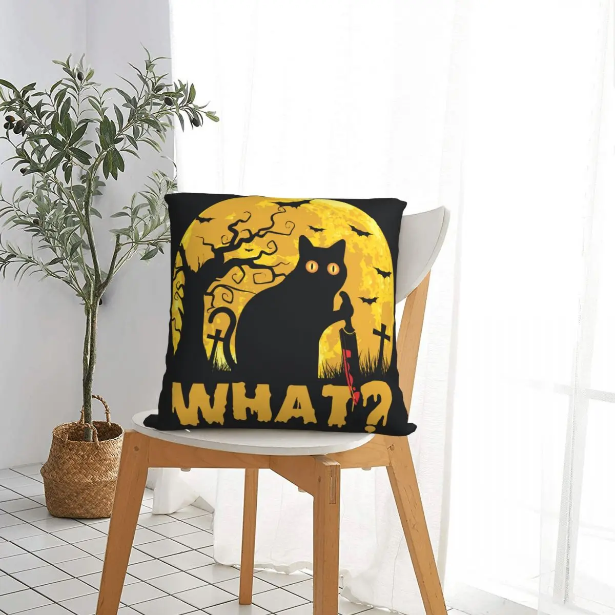 Чехол-накидка на подушку с изображением кошки Хэллоуин летучая мышь Дорожный