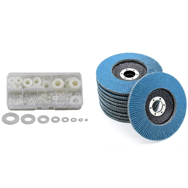 

550 PCS Nylon Flat Washers For Screws Washers Round (White) & 10Pcs Flap Discs Fan Discs Sanding Sheets Abrasive 125Mm