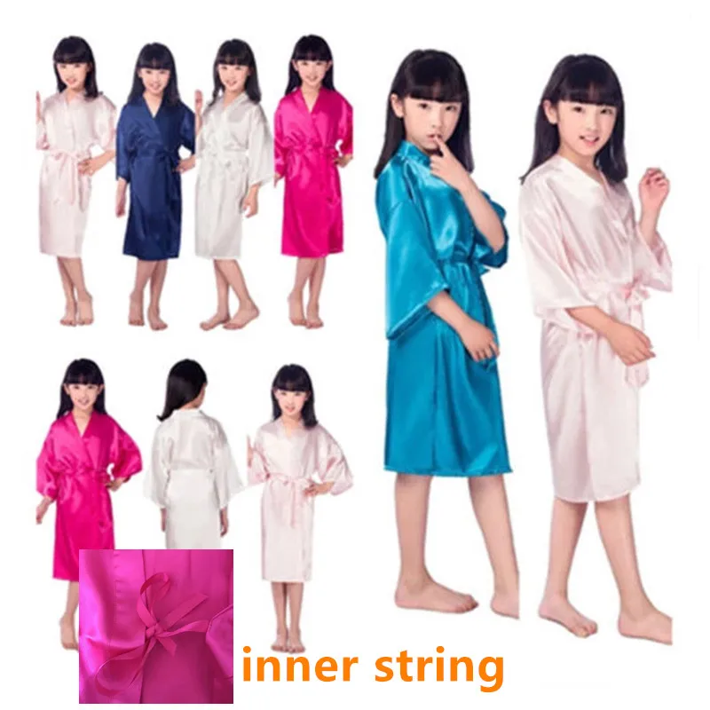

Оптовая продажа, кимоно для девочек, Шелковый Атласный Свадебный халат для невесты, однотонный банный халат, ночной халат, халат для детей ...