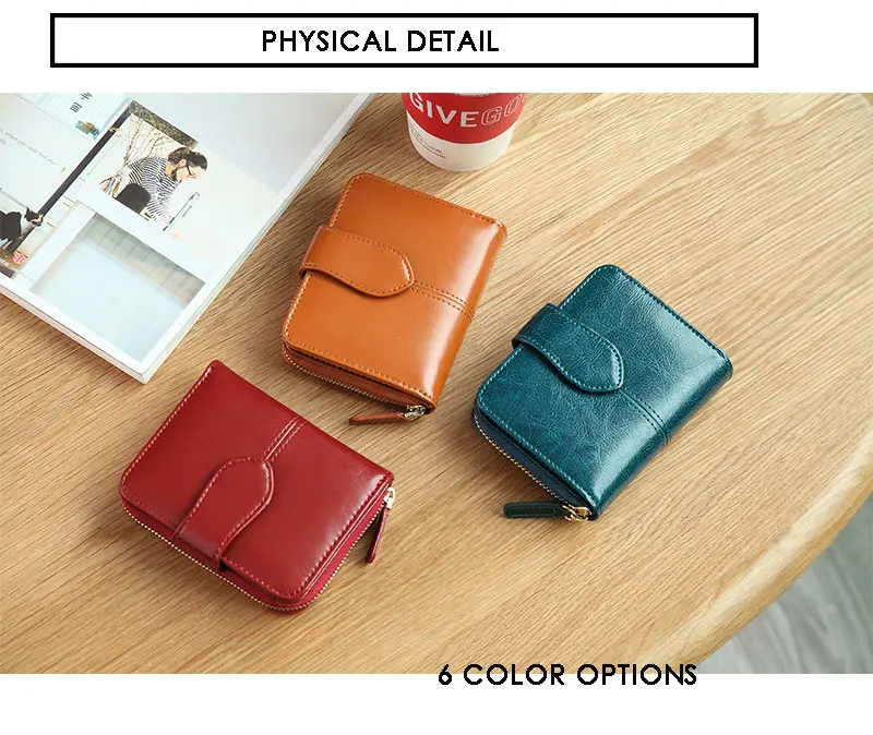 Billfold масло воск натуральная кожаные кошельки для женщин короткий мини-кошелек для клатча Soild монета Карманный с отделениями для карт держатель воловья сумка