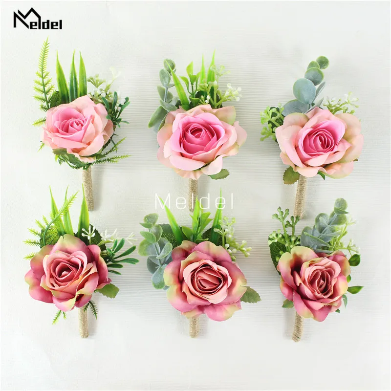 Бутоньерка браслет для шафера свадьбы Шелковый розово красный подружек невесты Цветочная петля аксессуары