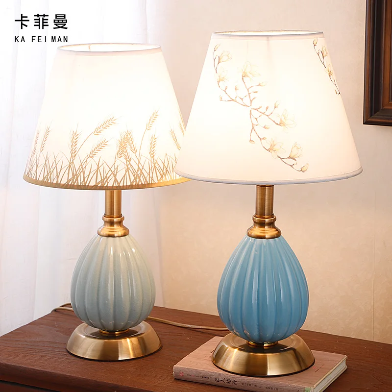 Синяя Керамическая Настольная лампа для спальни американский стиль простой