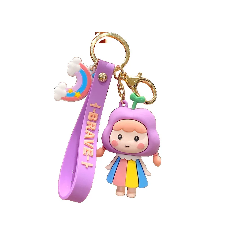 

2021 New Fashion Cute Long Grass Apple Girl Keychains Doll Drop Glue Key Chain Fashion Bag Pendant Key Rings Accessories