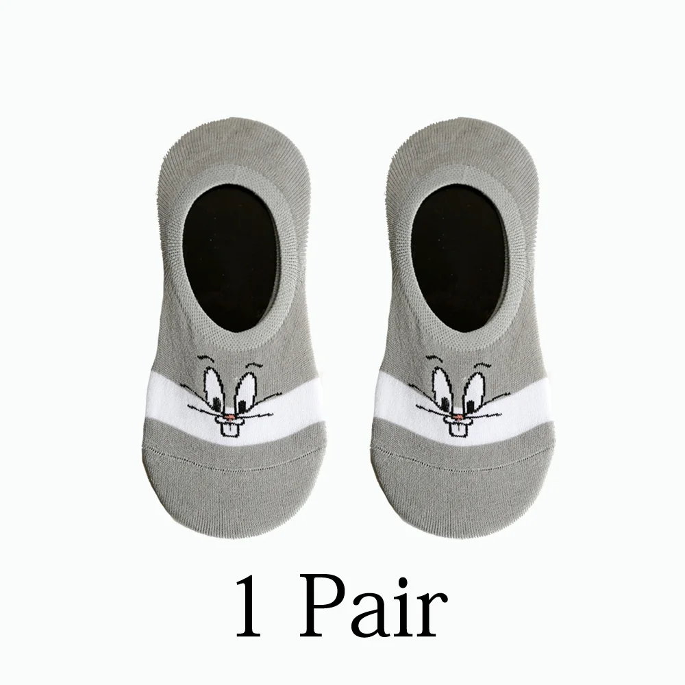 one pair 3 Для женщин носки в Корейском стиле летнее платье с милыми животными, Носки с рисунком медведя из мультика Мышь заниженные носки тонкие милые невидимые силиконовые Нескользящие носки-башмачки дропшиппинг - Цвет: one pair 3