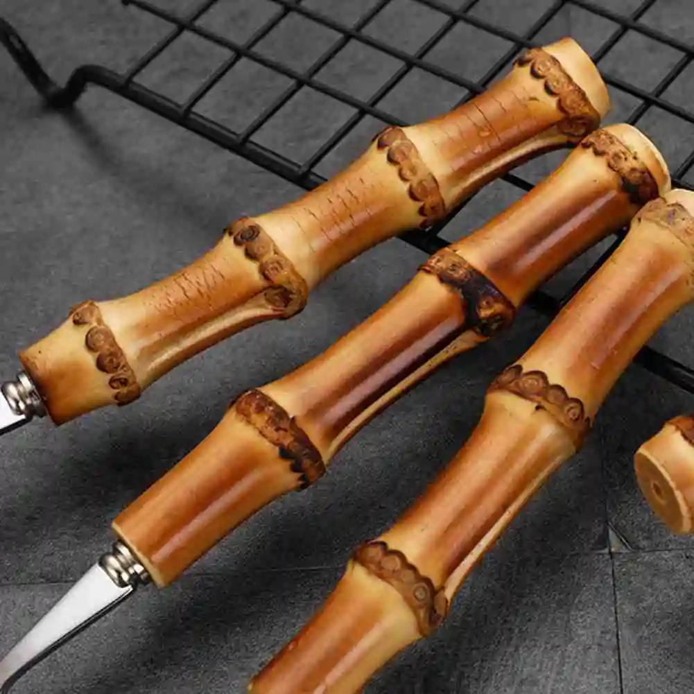 

1pc Silver Dinnerware Multi-size Creative Bamboo Wood Handle Stainless Steel Upscale Cutlery Fork Spoon Home Kitchen Tableware