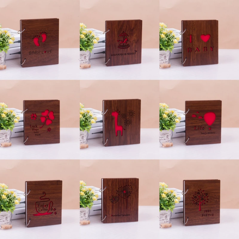 

6 Inch Wood Carving Photo Album Loose-leaf Interstitial Retro Handmade Love Album Wedding Anniversary Kids Photo Scrapbook
