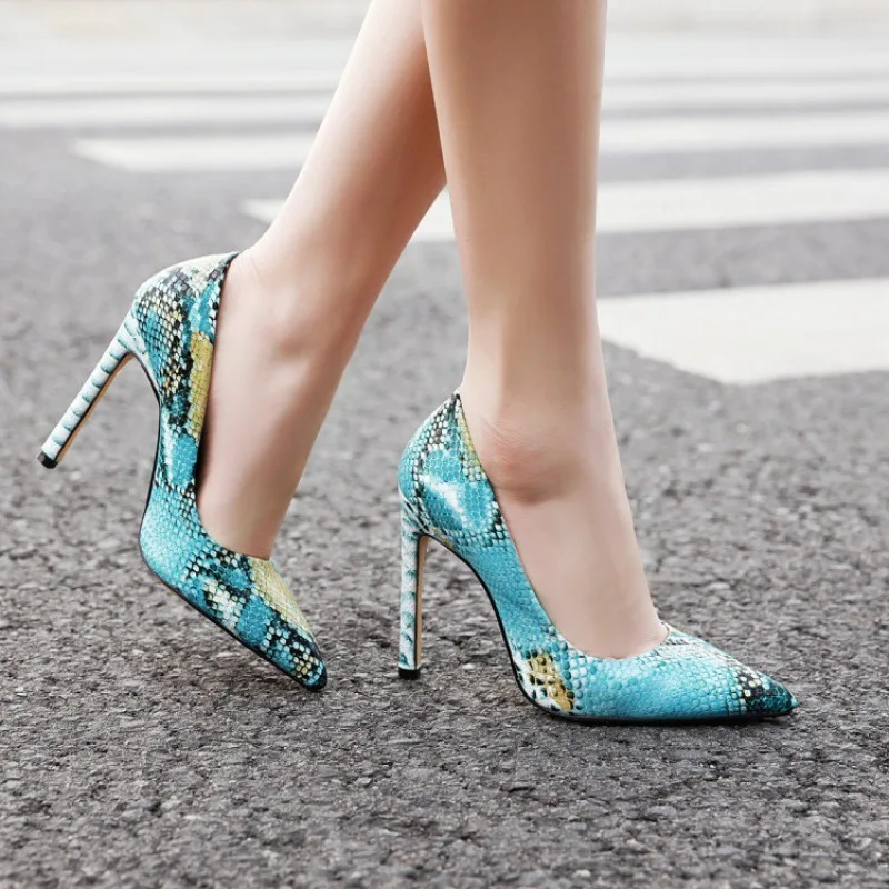 

Women High Heels Shoes plus Size 48 Fashion Snake Print Pointed Toe Pumps Heeled Office Party Dress Pumps Shoes Lady