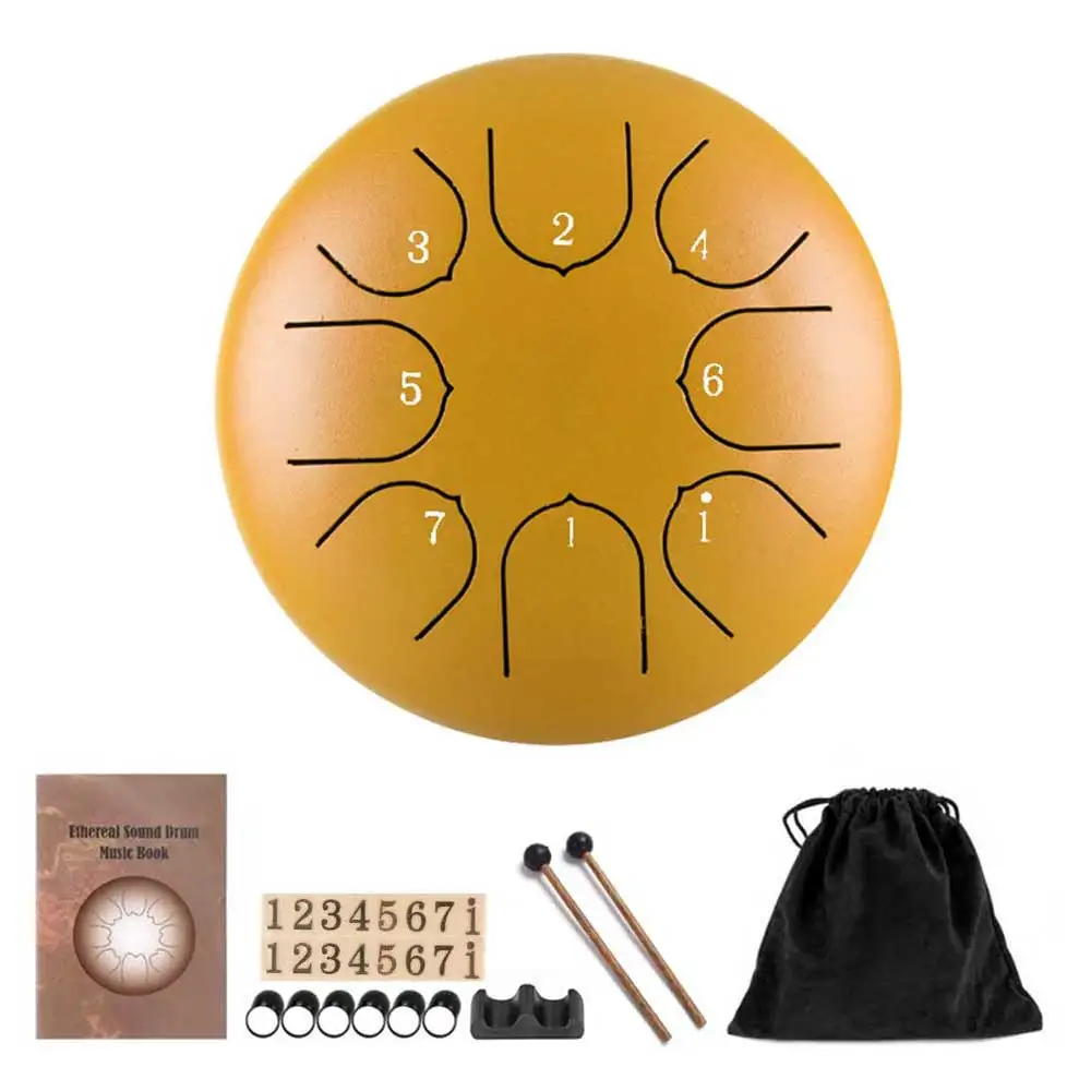 

Барабан с язычком 6 дюймов, ударный музыкальный инструмент из углеродистой стали, 8/11 заметок, ручной барабан с напальчниками, обучающая сумк...