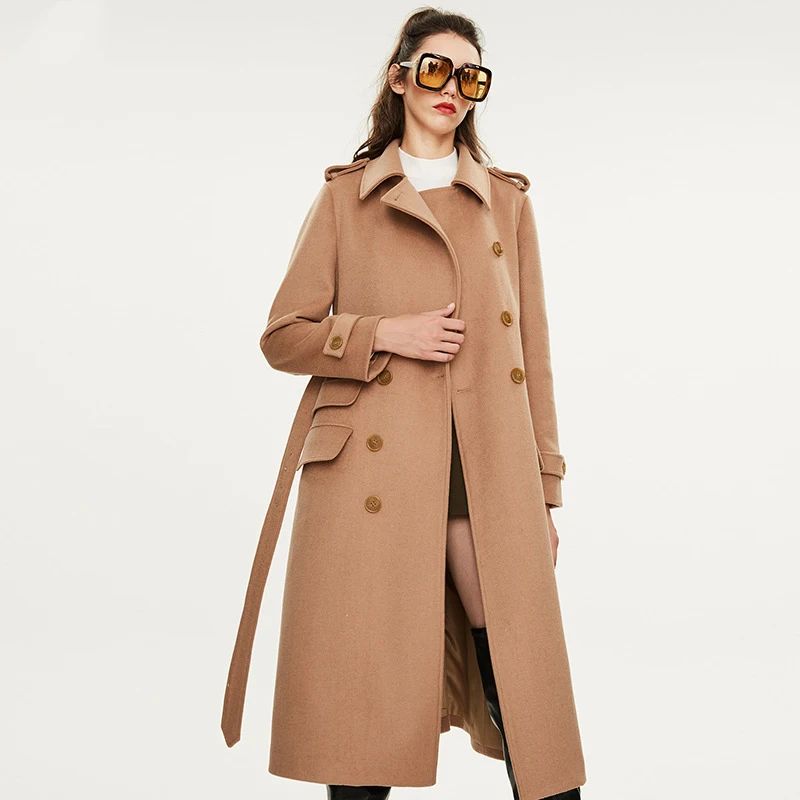2020 новое осенне-зимнее длинное тонкое женское шерстяное пальто с поясом в