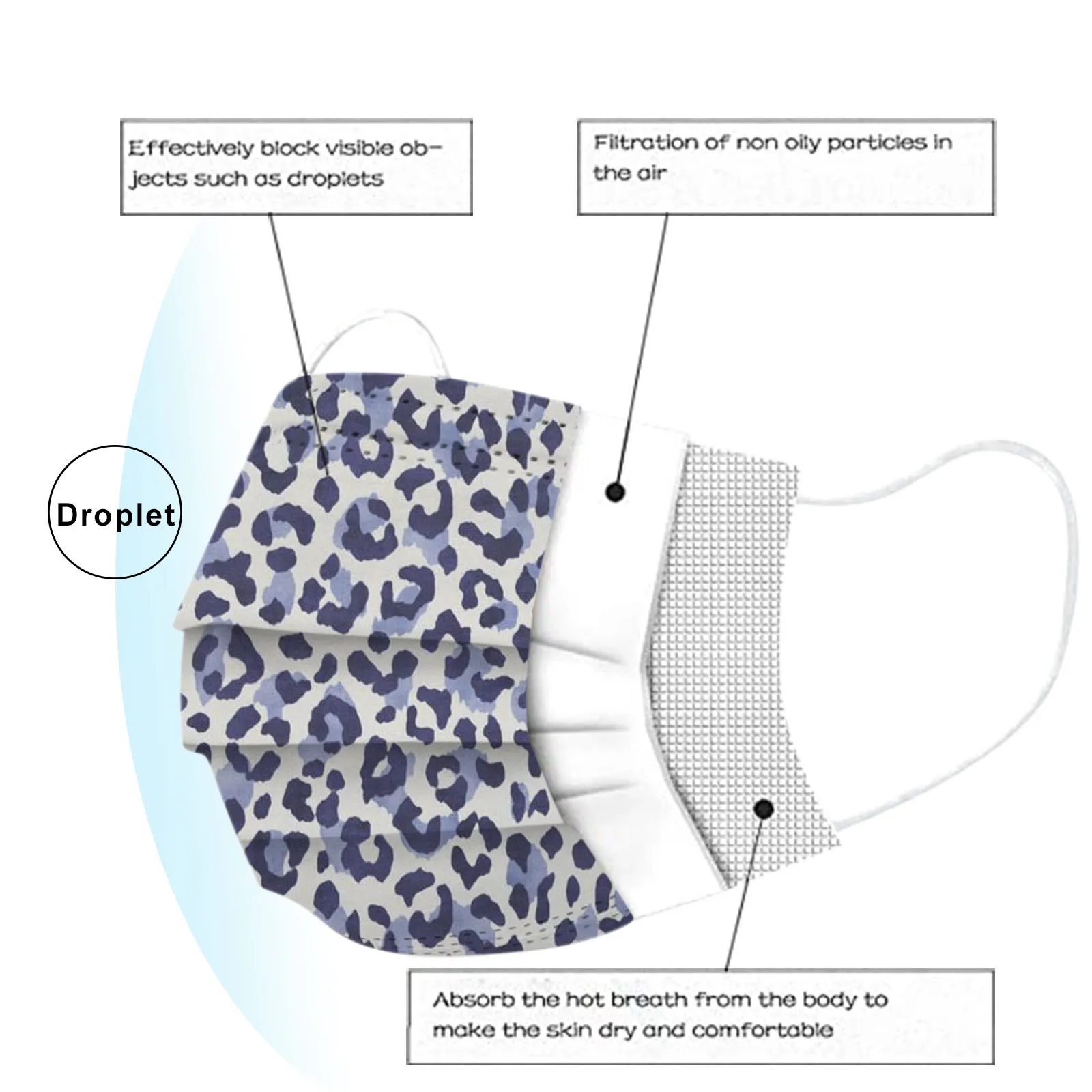Маска одноразовая с леопардовым принтом для взрослых защитная 3-слойная дышащая