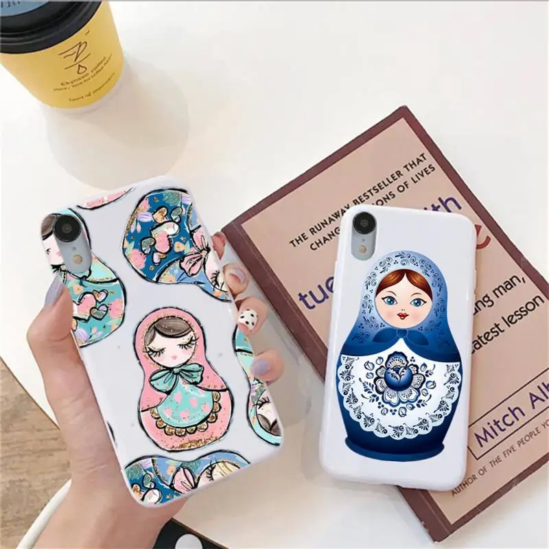 

Cute Russian Dolls Matryoshka DIY Phone Case For Iphone6 6s 7 8 Plus XR X XS XSmax 11 12 Pro Mini Max Candy White Silicone Cover