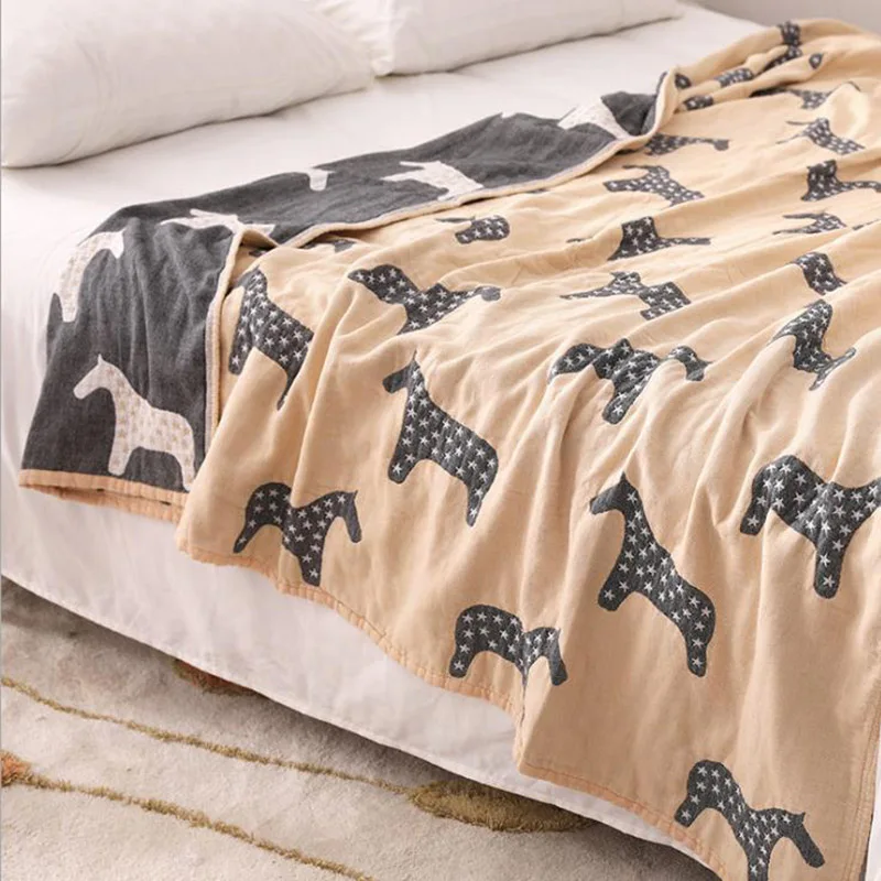 Cotton Reactive print pony Summer Blanket Bed Cover Sofa Travel Breathable Large Soft Throw air conditioning blanket | Дом и сад