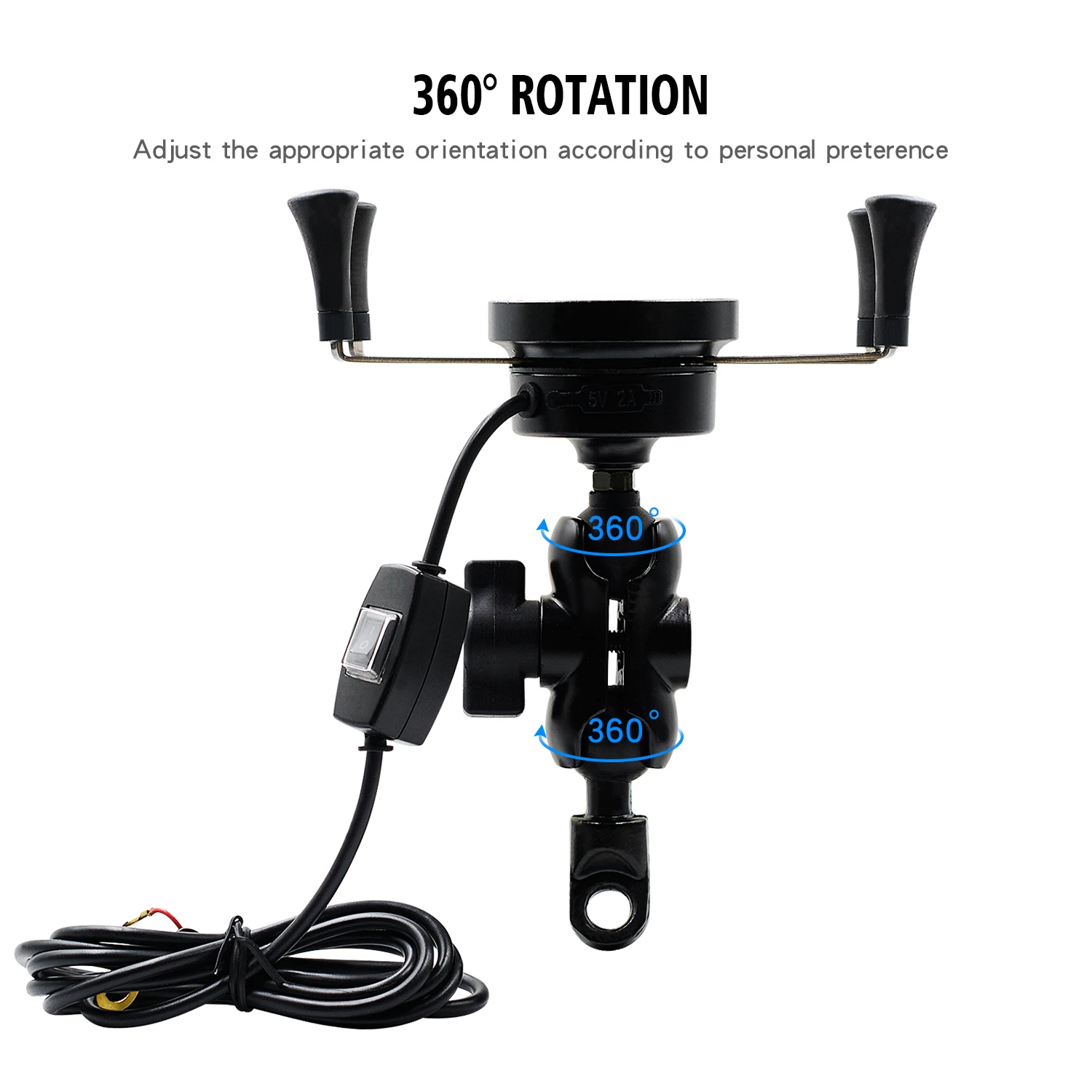 

Motorcycle Phone QC3.0 USB Qi Fast Charging Wireless Charger 9-30v Bracket Holder 360 Rotation Motorcycle Bicycle Handlebar