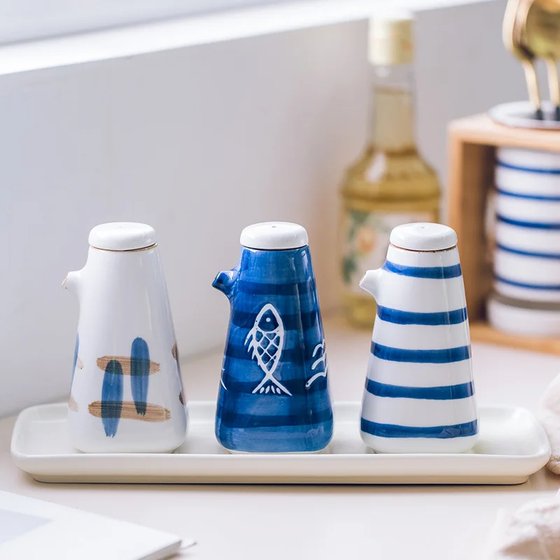 

Creative Ceramic Oil Bottle Sauce Vinegar Dispenser Set Condiment Bottle Seasoning Pot Container Cooking Kitchen Accessories New