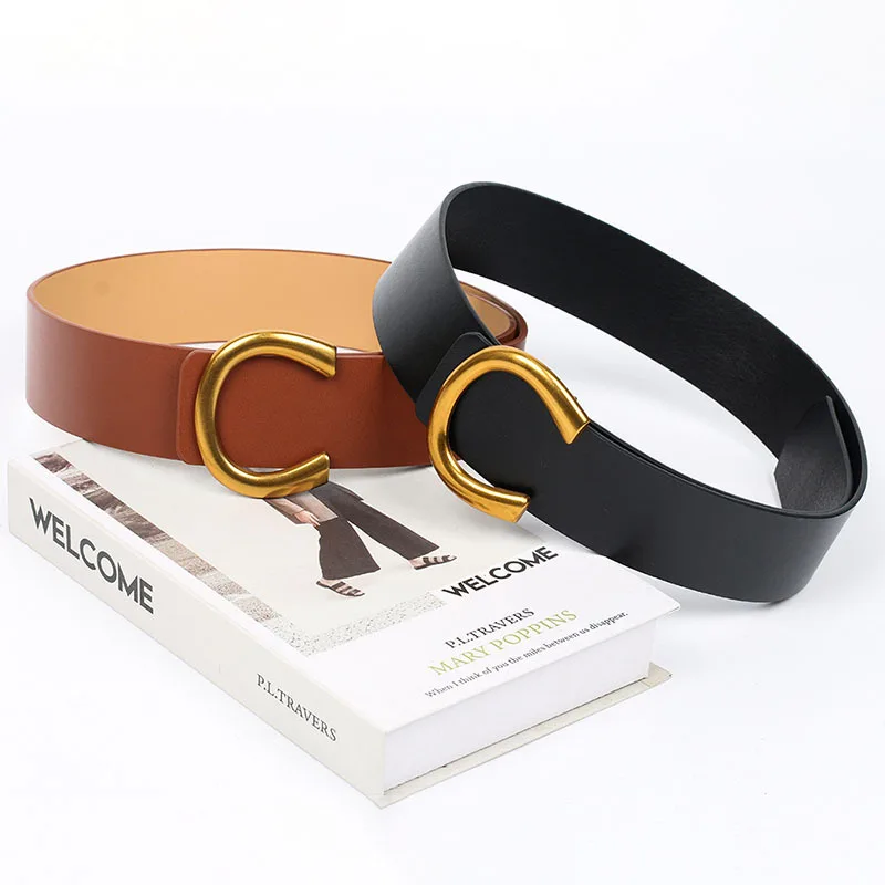 

New Fashion Wide Belt Big C-shaped Buckle Gold Buckle Girdle Belt With Sweater Coat Waist Decoration For Women Ladies 1 Piece