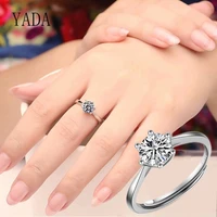 yada gifts classic cubic zirconia six claw rings for women adjustable silver color ring engagement wedding jewelry ring rg200054
