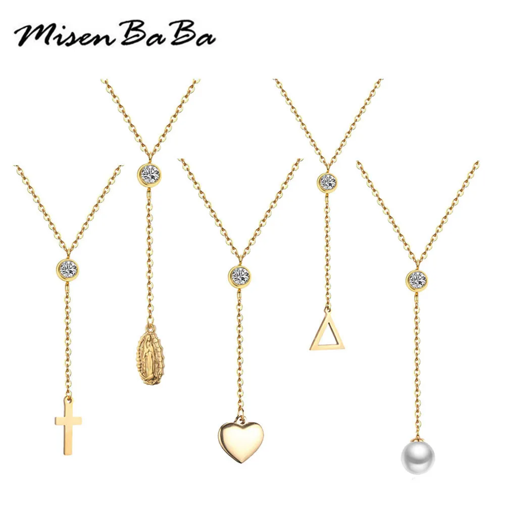 Женская цепочка с кулоном в виде креста из нержавеющей стали|Ожерелья подвеской|