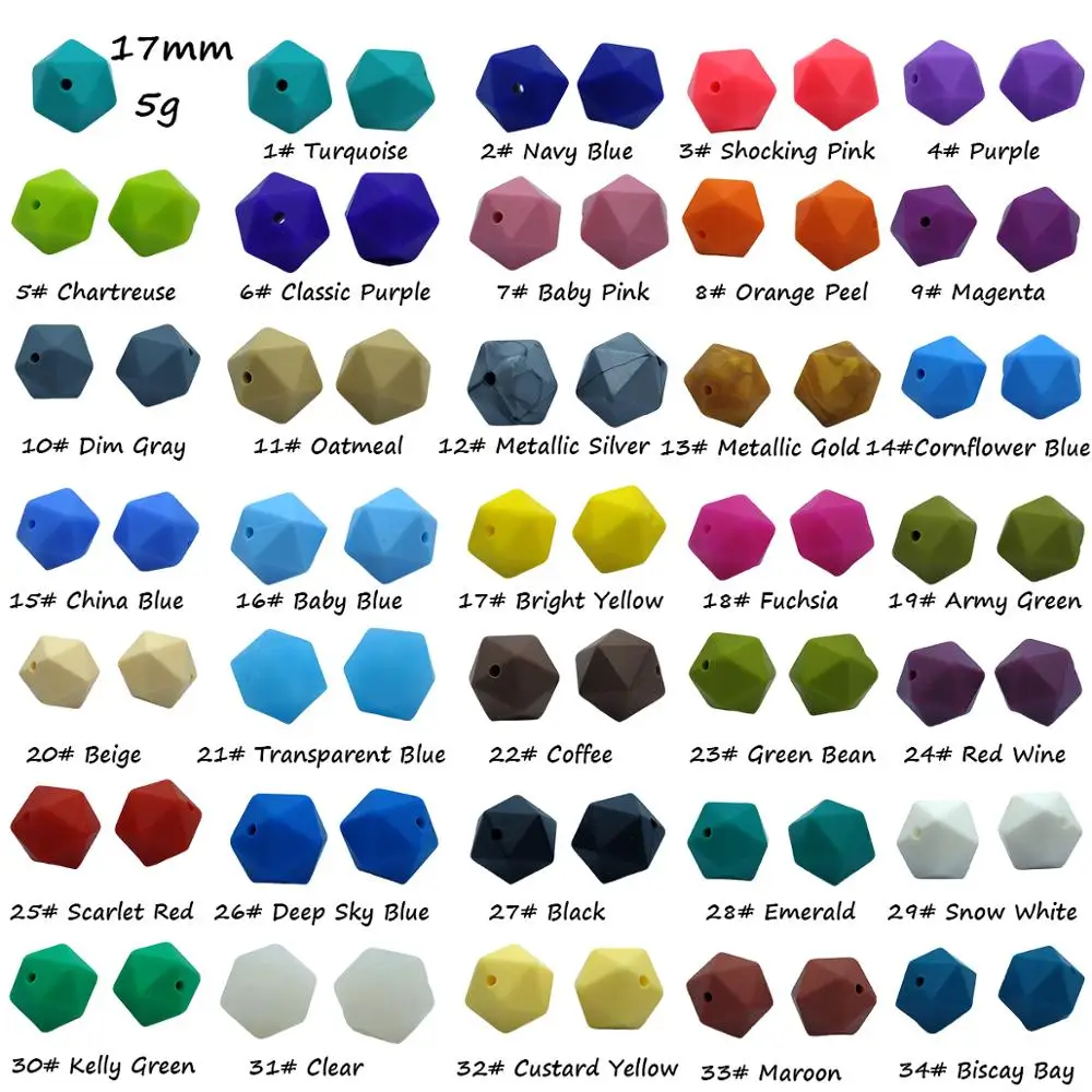50pc 17mm Silicone Teether Beads Safe Icosahedron Shaped Candy Mix Color Teething Silicone Bead Toy BPA Free DIY Necklace Making