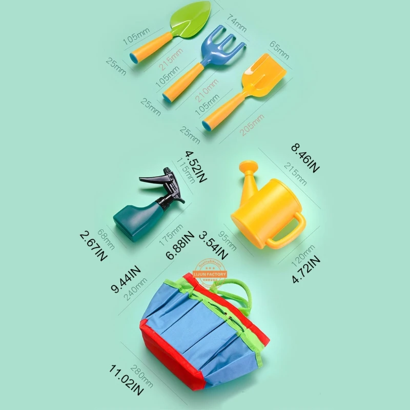 

6Pieces Garden Equipment Set Summer Game Toy Sand Playing Toy with Shovel Watering Can Pot Rake Spade Set for Gardening