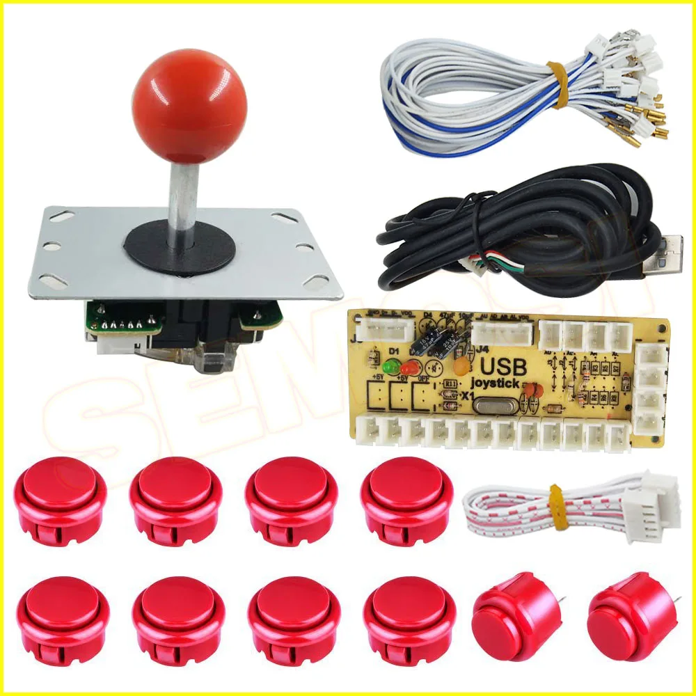 Red Kit 3 Нулевой задержкой, usb-датчик для ПК аркадный джойстик пуш-ап пуговицы «сделай сам» комплект с 2pin кабели 8 способ 5pin джойстик для MAME Jamma машина - Цвет: Red Kit 3
