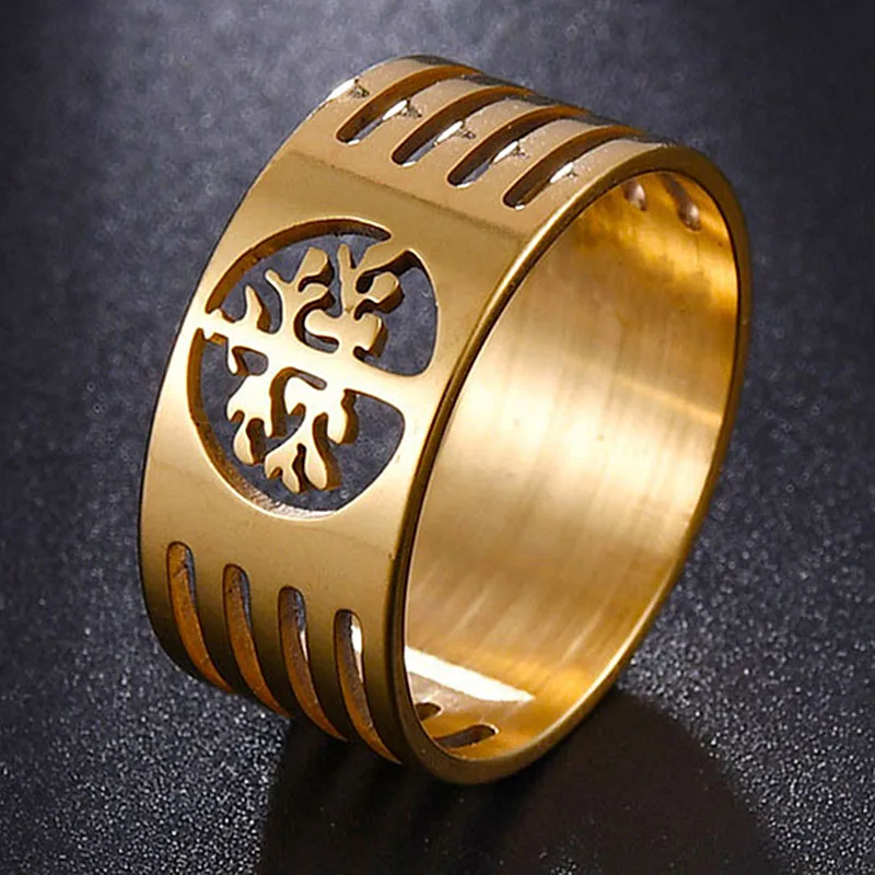 

HNSP 10MM Stainless Steel Gold Ring For Men Viking Tree of Life 2022 New Trend Style Male Finger Rings Jewelry Gift
