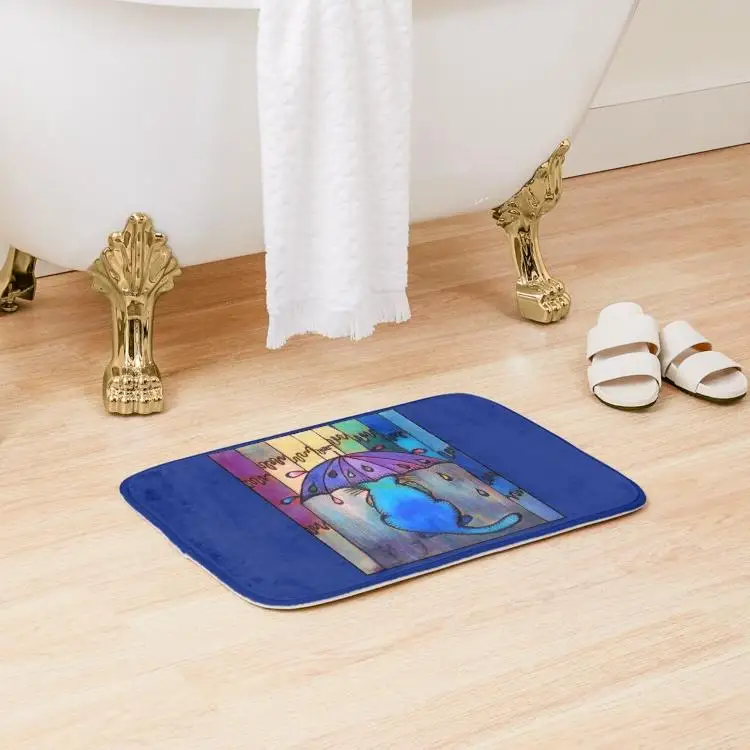 

Blue Umbrella Cat Bath Mat Anti-Slip Bathroom Shower Room Toilet Rug Home Living Room Decoration Cartoon.Doormat Pad Bedroom