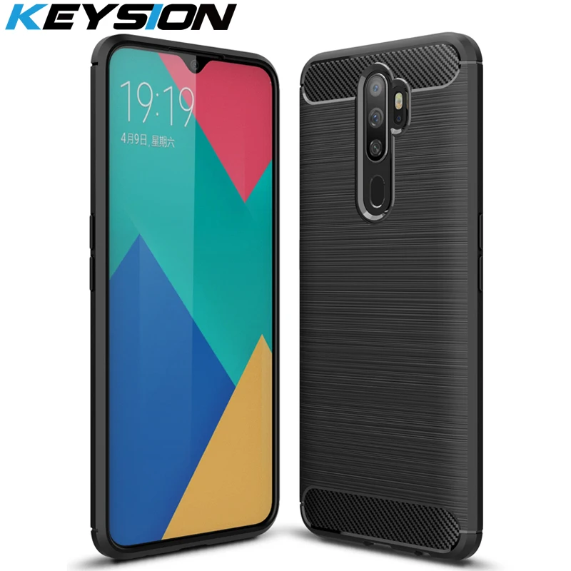 KEYSION Противоударная задняя крышка для OPPO A9 2020 A5 из углеродного волокна и силикона