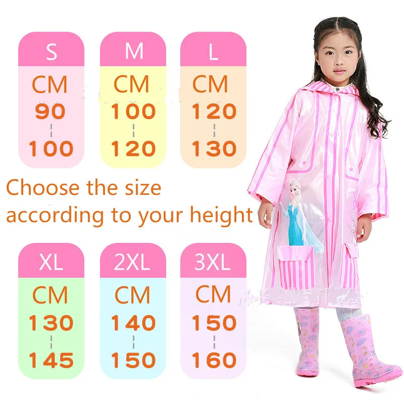

Princess Kids Raincoat Kids Raincoat frozen raincoat Book Bag Reflective Strip Inflatable Cap Children Boy Girl Kids Raincoat