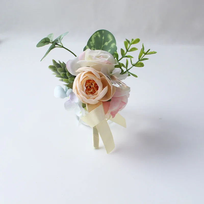 Boutonniere-4 YO CHO Искусственный цветок розы бутоньерка для жениха Свадебный корсаж браслет подружки невесты фиолетовые шелковые цветы Брошь Maria - Цвет: Boutonniere-4
