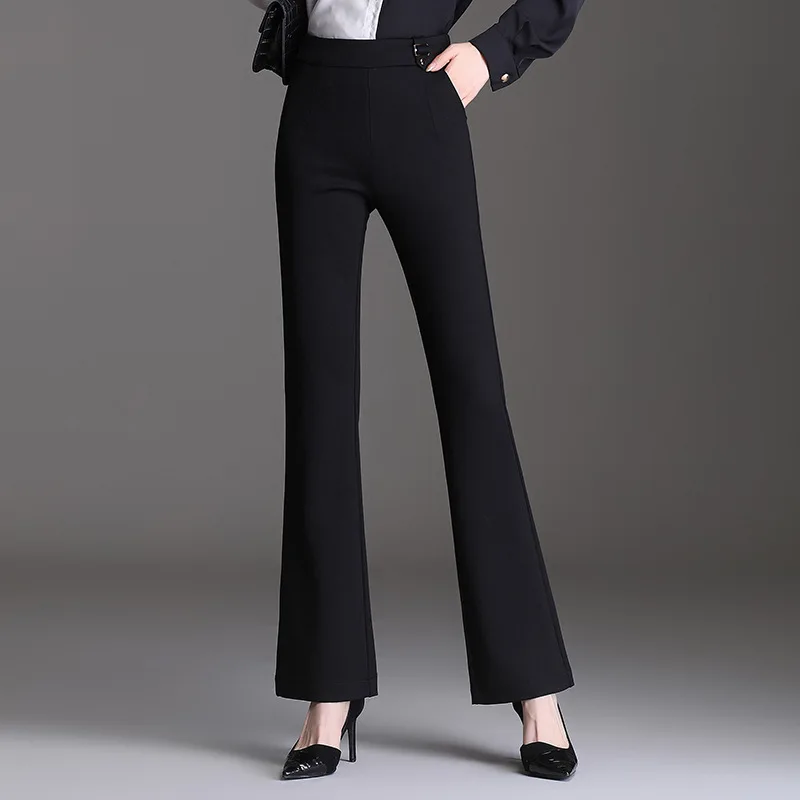 

Spring Autumn Women High Waist Black Suit Bell Bottom Pants Office Lady Elegant Chic Slim Casual Flare Trousers 1015
