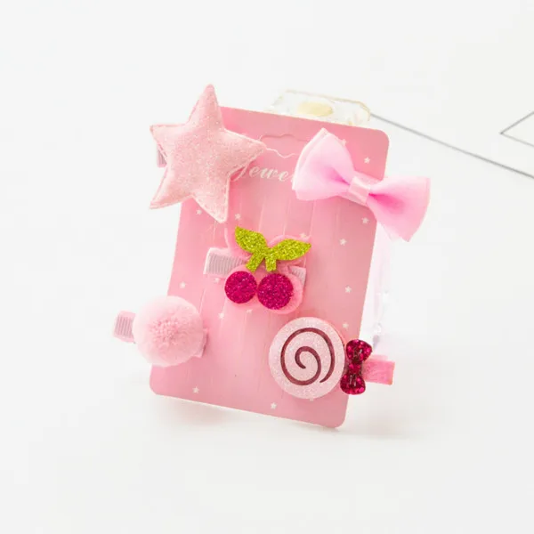 52-2 Children's hairpin set hair accessories 5PCS/SET baby flowers bow side clip girls crown all-inclusive cloth side clip - Цвет: 52-2
