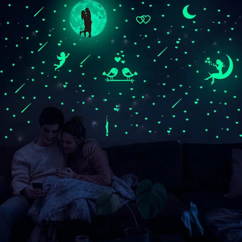 

Zollor светящиеся 30 см наклейки на стену с изображением влюбленных Луны птицы ангела звезды для спальни гостиной флуоресцентные креативные де...