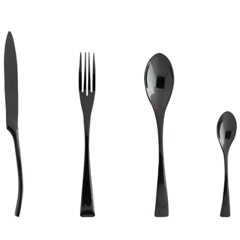

HOT 24Pcs Stainless Steel Steak Knives Fork Spoon Black Cutlery Christmas Dinnerware Wedding Tableware Restaurant Dinner Set Kit