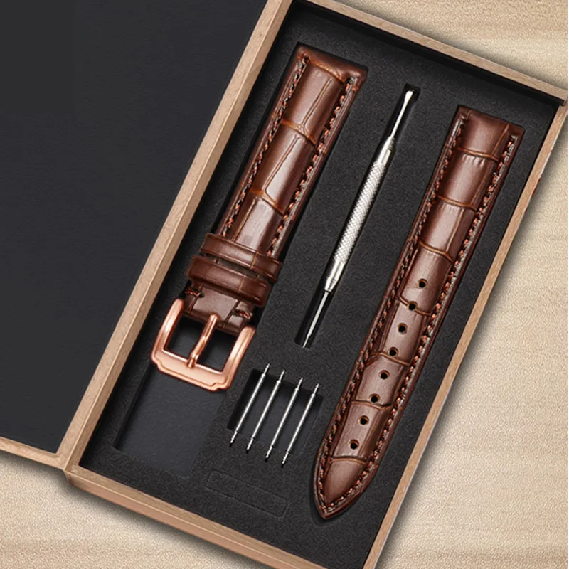 Ремешок кожаный для мужских и женских часов черный коричневый красный белый