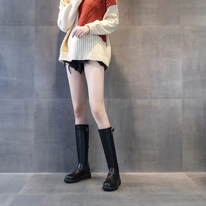 

Women Knee High Boots Women Leather Long Boot Platform Heel Autumn Winter Side Zipper Fashion Lady Shoes Handmade Knight boots