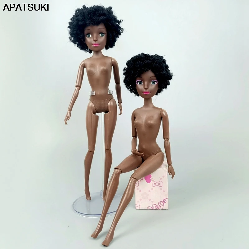 

11 Jointed Movable Chocolate Body Black Short Curl Hair 4D Eyes Head 11.5" Doll Nude Naked Body for 1/6 BJD Accessories Kids Toy
