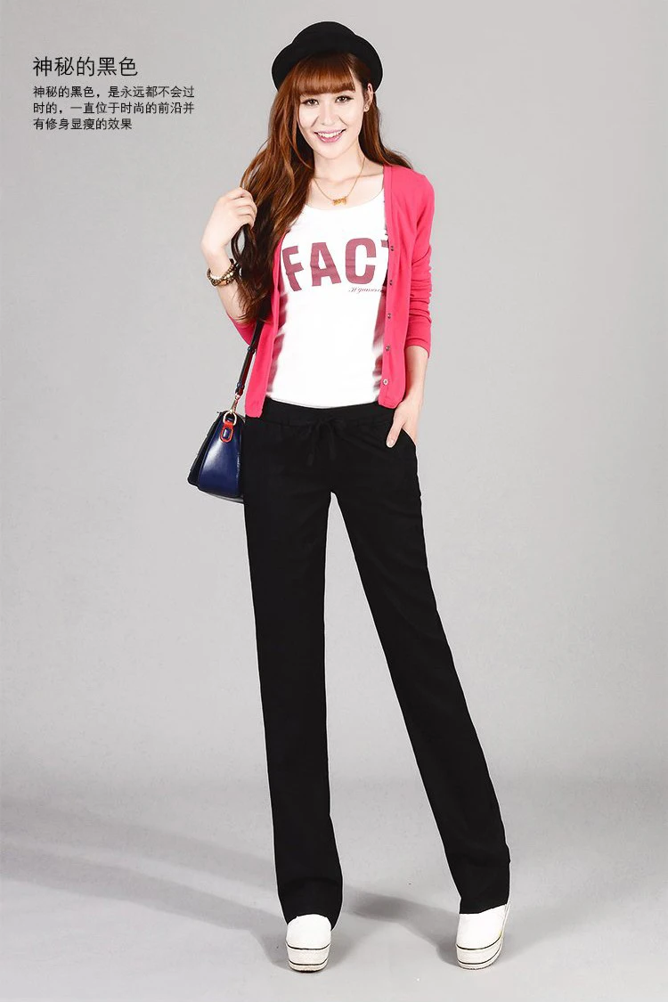 Женские прямые брюки из льна и универсальные повседневные с эластичным поясом 4