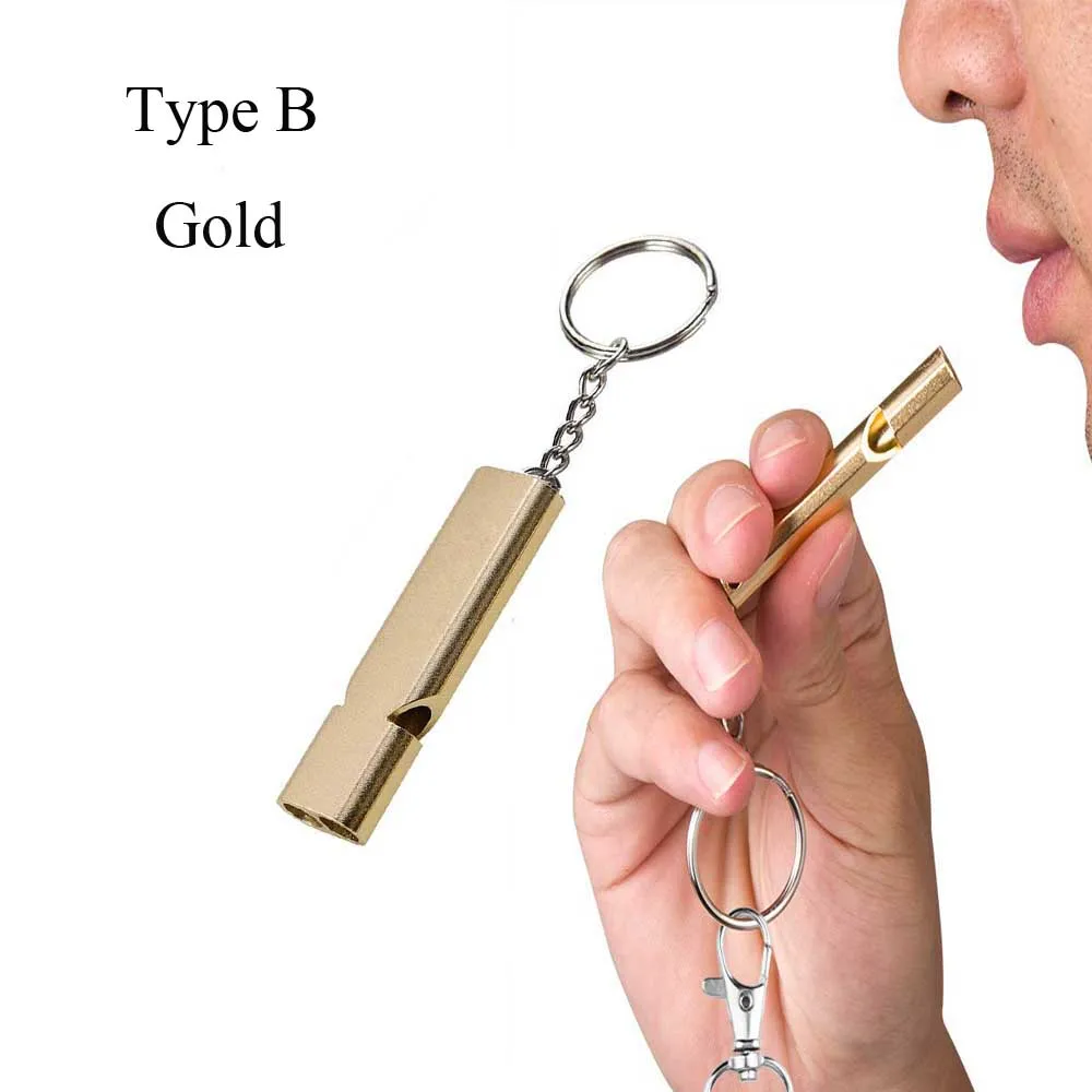 Gold Открытый EDC свисток выживания высокий децибел двойной трубы свисток из нержавеющей стали брелок Черлидинг аварийный многофункциональный инструмент - Цвет: Gold