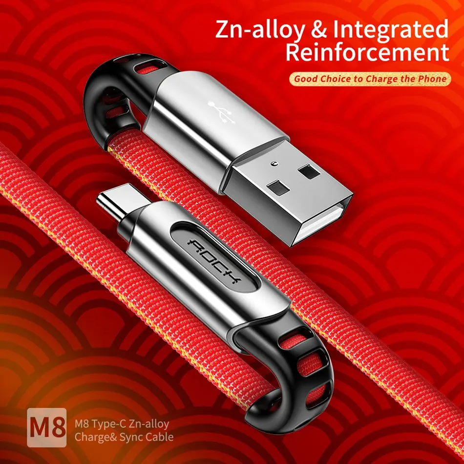 ROCK usb type C кабель 2.1A Быстрая зарядка и синхронизация данных шнур из цинкового сплава type-C телефонный кабель для samsung S10 Oneplus 7 Pro USB C провод