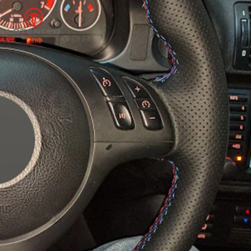 

LQTENLEO Steering Wheel Cover Black Genuine Leather For BMW M Sport 3 Series E46 330i 330Ci E39 540i 525i 530i M3 M5 2000-2006
