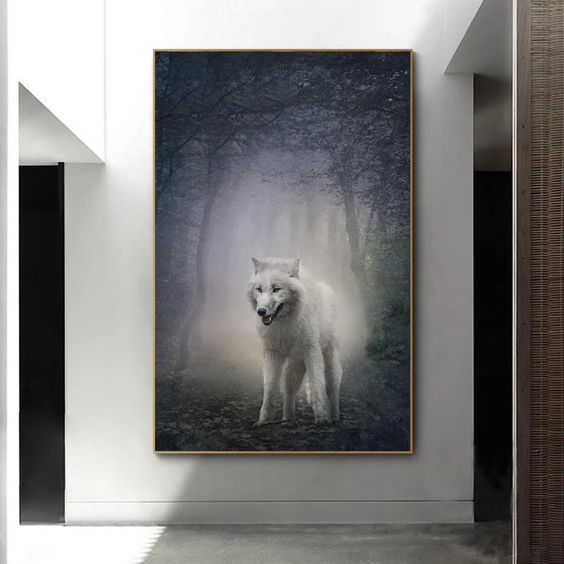 

Lions Canvas Painting Animal Wall Art White wolf Posters and Prints Wall Pictures for Living Room Decoration Home Decor