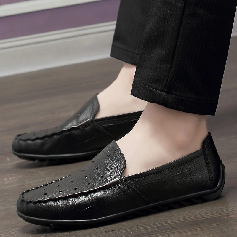 

2021 Style Fashion Men's Shoes Casual Genuine Leather Loafers Male White Brown & Black Shoe Man Breathable Driving Shoes For Men