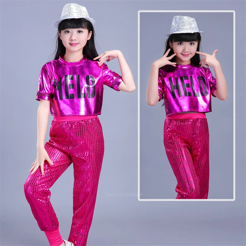 Костюм джазовый детский для танцев комплект из топа и брюк с блестками в стиле