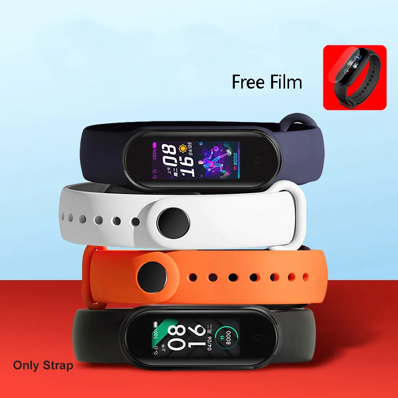 Ремешок силиконовый для Xiaomi Mi Band 5 6 сменный Браслет наручных часов Amazfit Band5 Черный