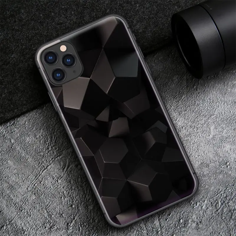 Черный ромб для iPhone SE 6 6s 7 8 plus x xr xs 11 12 Pro max mini чехлы телефонов из закаленного