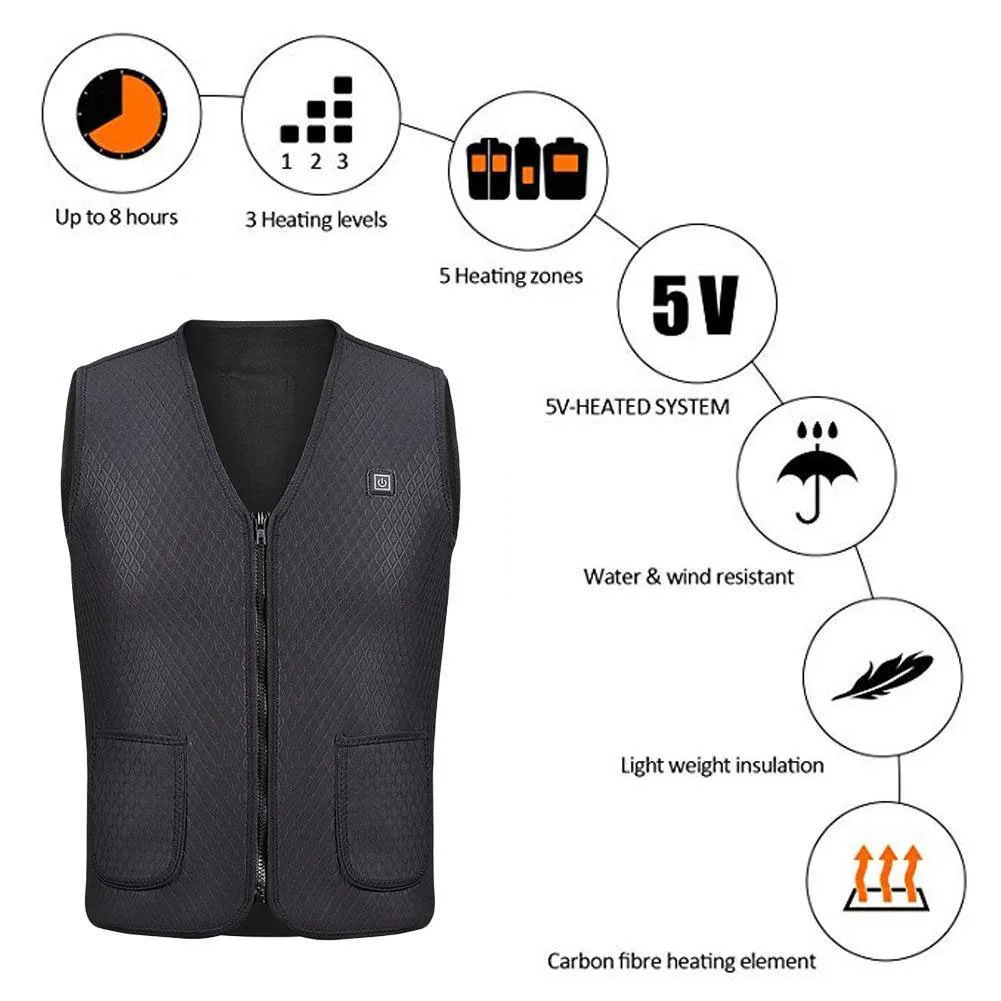 Men Women Winter Heated Jacket Outdoor USB Electric Thermal Waistcoat Adjustable Temperature Coat Vest Plus Size Clothing Hiking | Спорт и