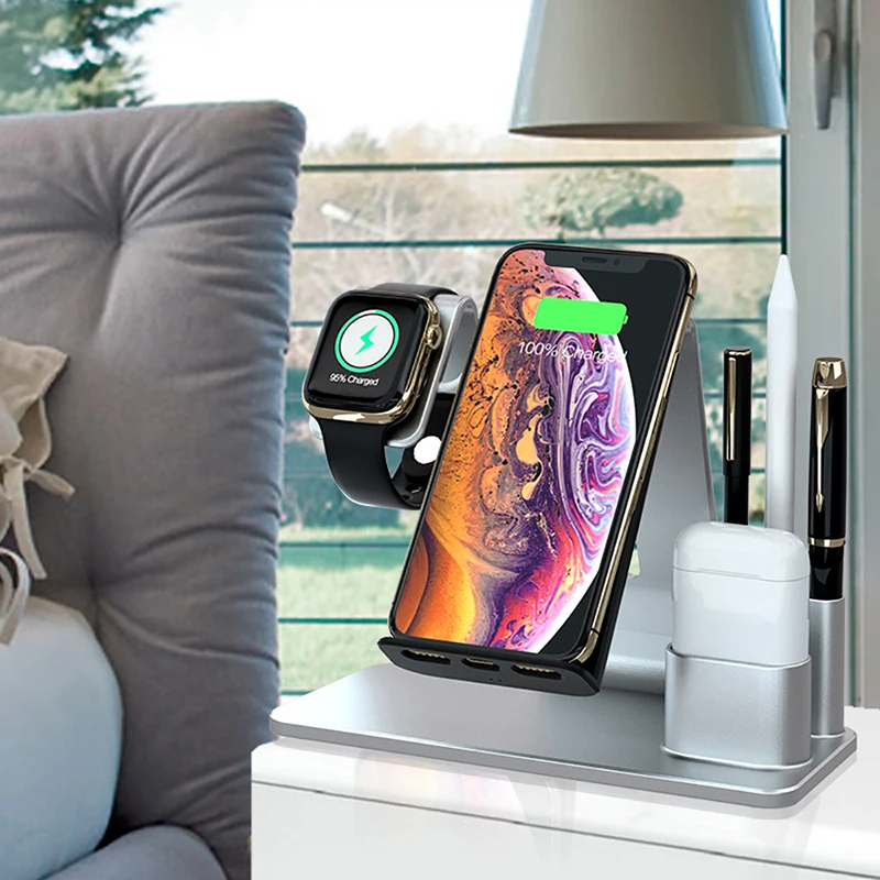 10 Вт Qi Беспроводное зарядное устройство для iPhone X XS XR 8 Plus Быстрая зарядка быстрая док-станция для Apple Watch Airpods Cargador Inalambrico