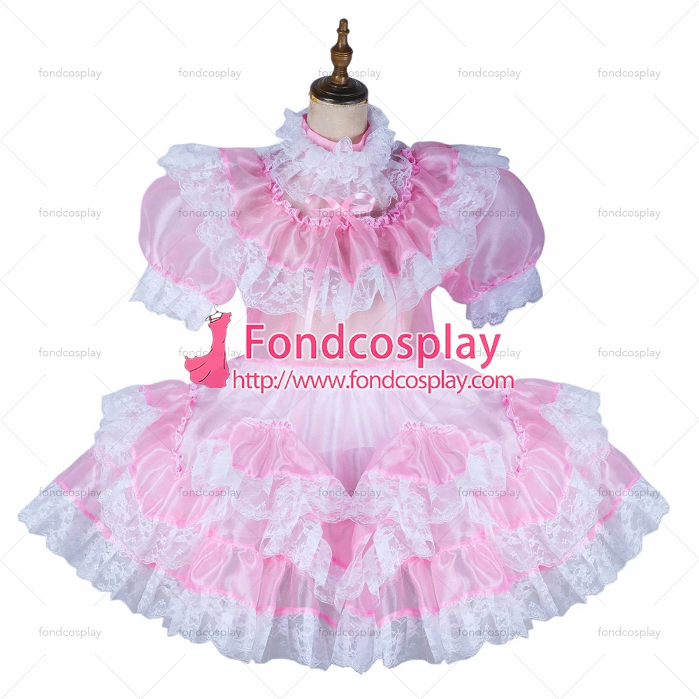 fondcosplay adult sexy cross dressing sissy maid short baby pink organza dress lockable Uniform costume Tailor-made[G2153] |