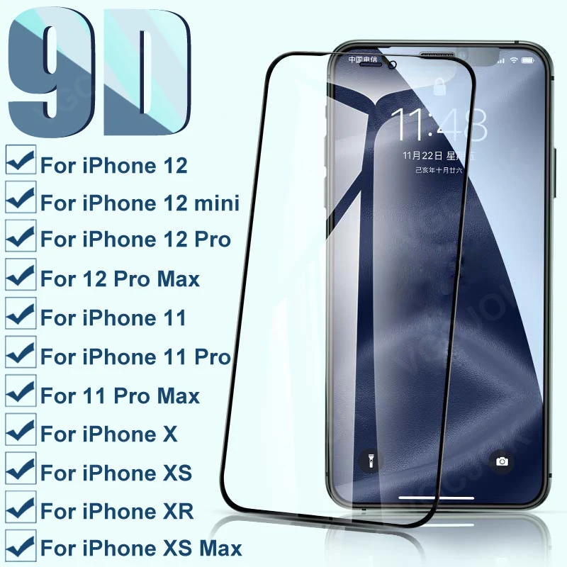

Защитное стекло 9D для iPhone 12 mini 12Pro Max, пленка из закаленного стекла для защиты экрана iphone 11 Pro, XS, Max, X, XR
