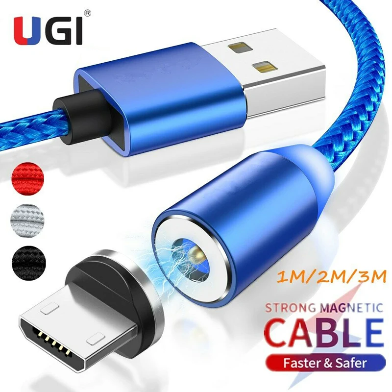 Магнитный кабель UGI 1 м 2 3 А быстрая зарядка Micro USB Тип C для 360 ° автоматическое